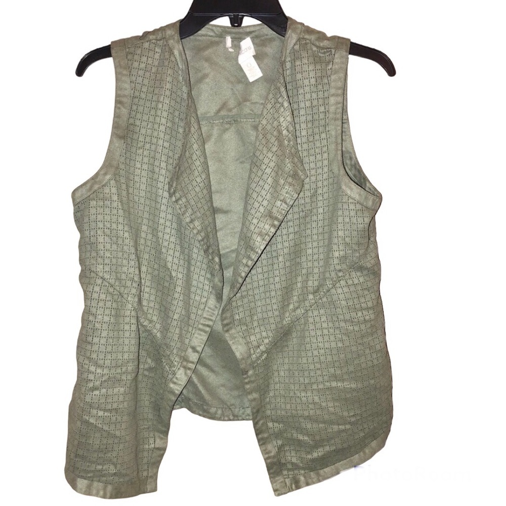 Chico’s Faux Suede Open‎ Front Vest Army Green 0